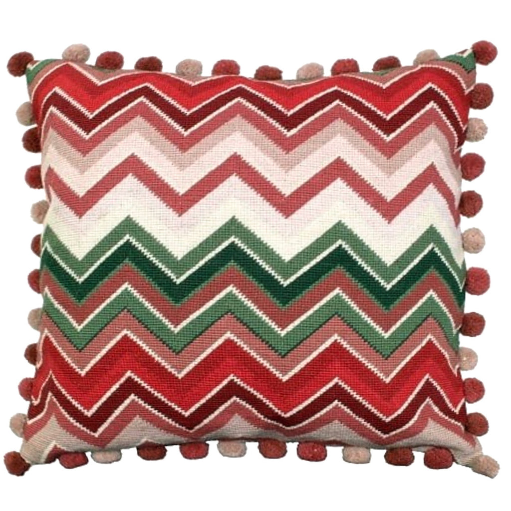 Red Flame Zig Zag Design with Pink Taupe Maroon Colors Pillow, Size: 18x18