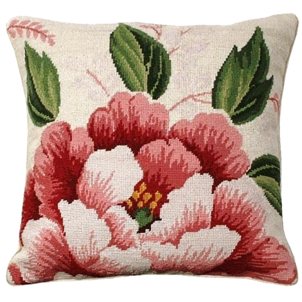 Red Floral Decorative Needlepoint Throw Pillow, Size: 18x18