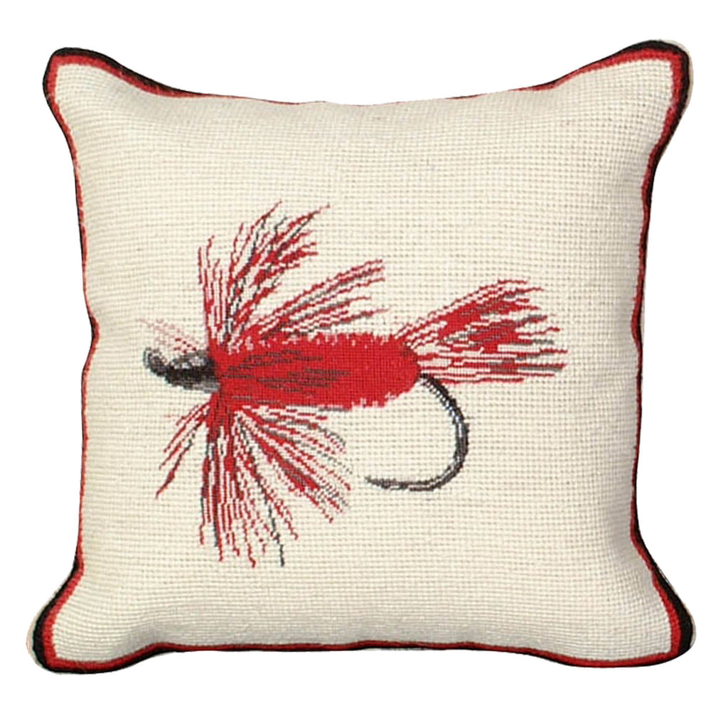 Red Hair Wing Fly Fishing Decorative Lodge Needlepoint Pillow, Size: 12x12