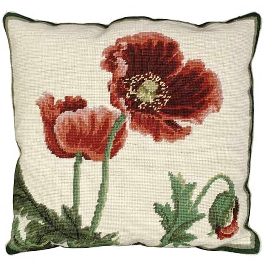 Red Poppies Floral Greens Decorative Needlepoint Pillow, Size: 18x18
