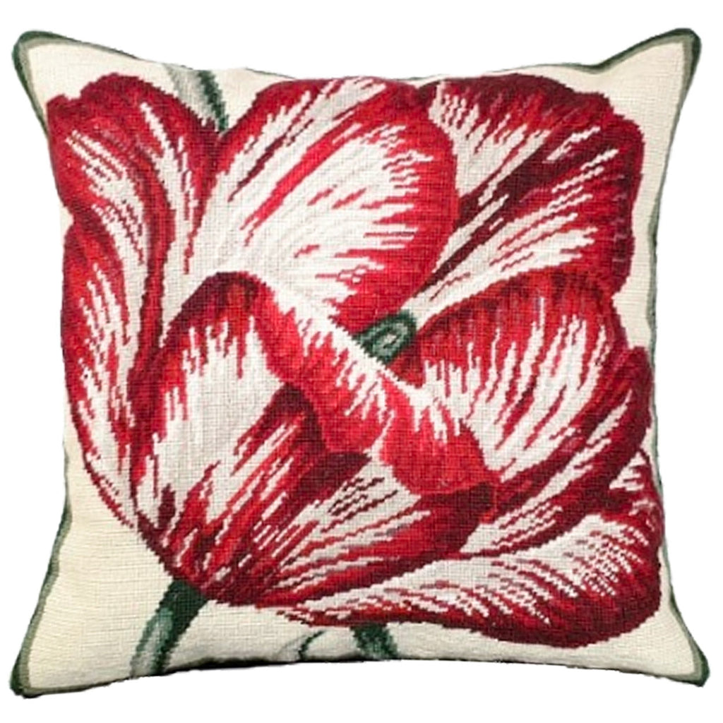 Red Tulip Decorative Spring Floral Needlepoint Pillow, Size: 18x18
