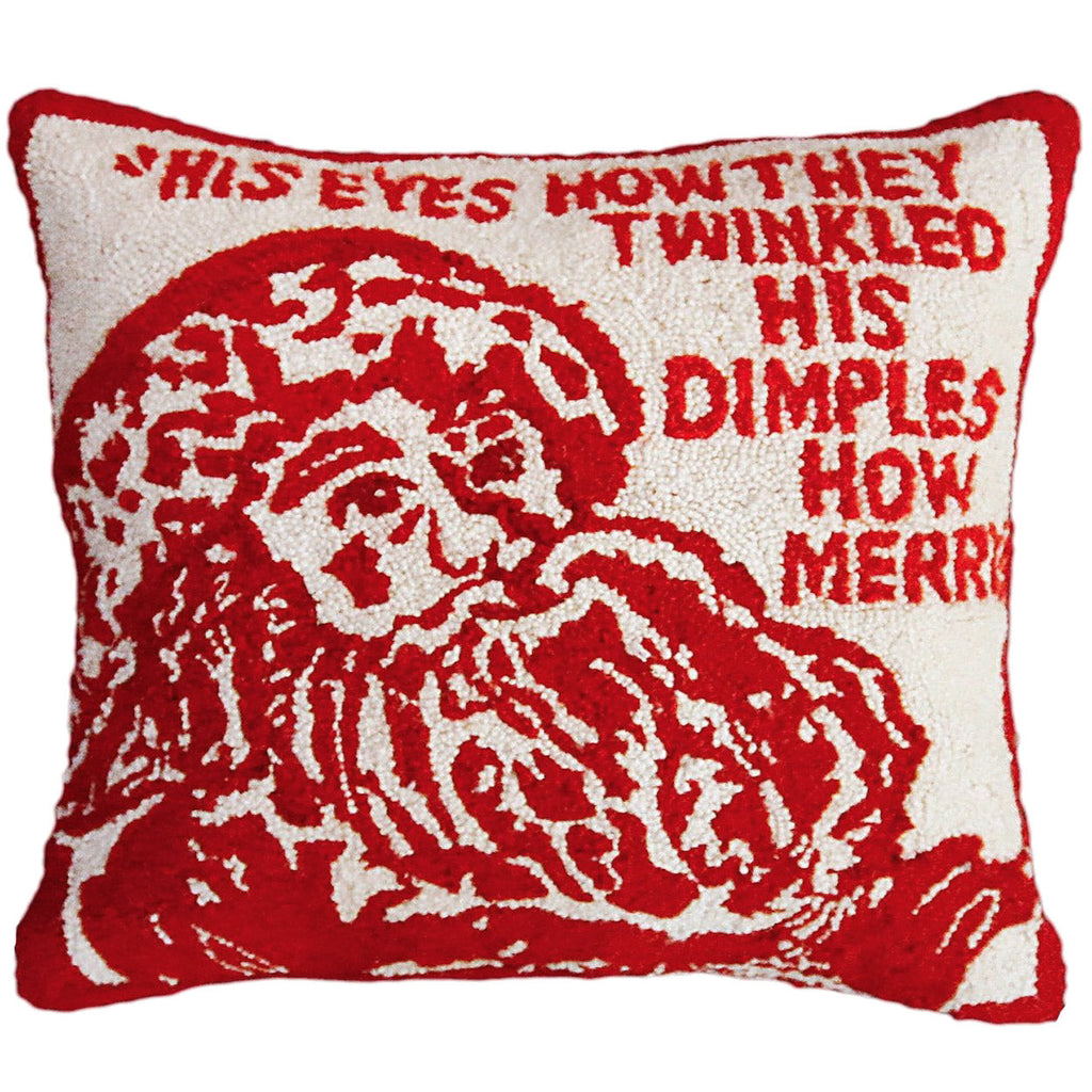 Red Twinkle Santa Decorative Holiday Hooked Pillow, Size: 20x20