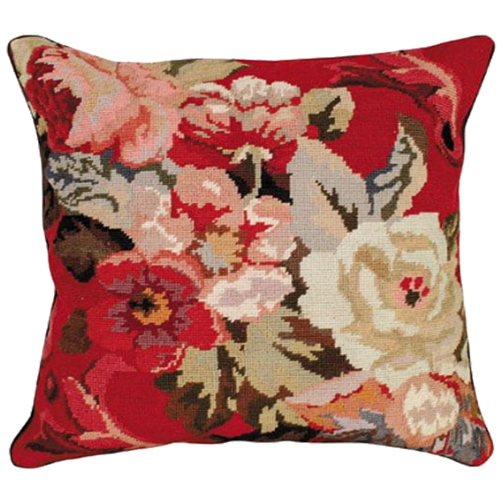 Red White Peonies Floral Needlepoint Throw Pillow, Size: 20x20