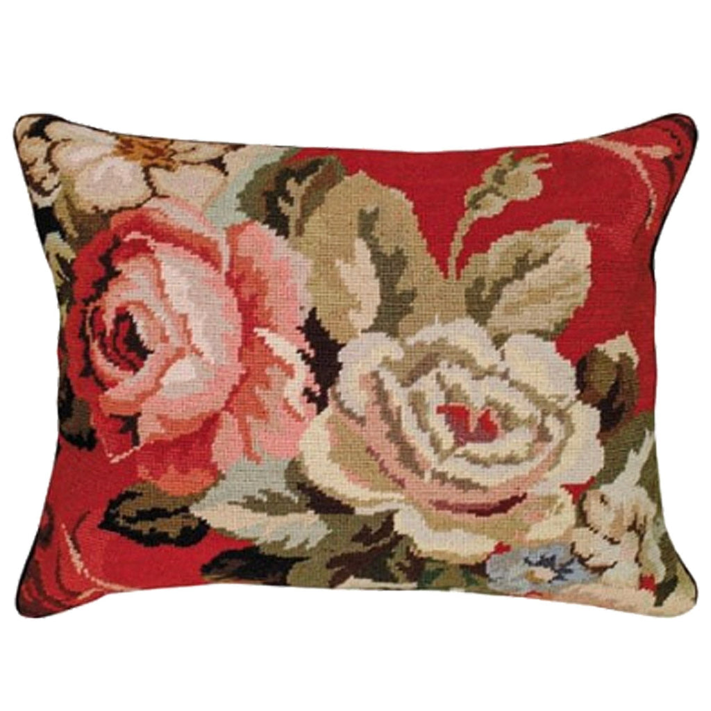 Red White Peony Flowers Decorative Floral Needlepoint Throw Pillow, Size: 16x20