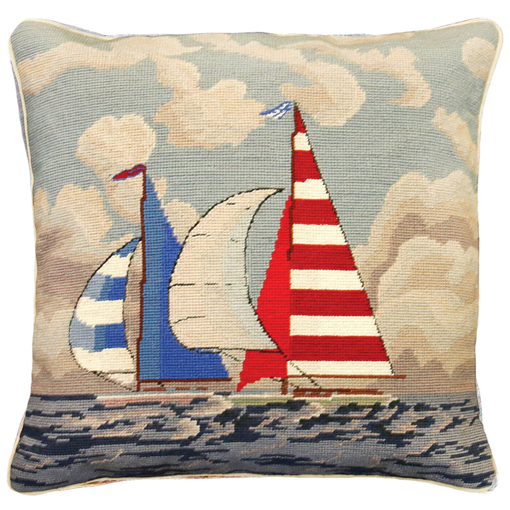 Sailboats Nautical Ocean Decorative Coastal Throw Pillow, Size: 18x18