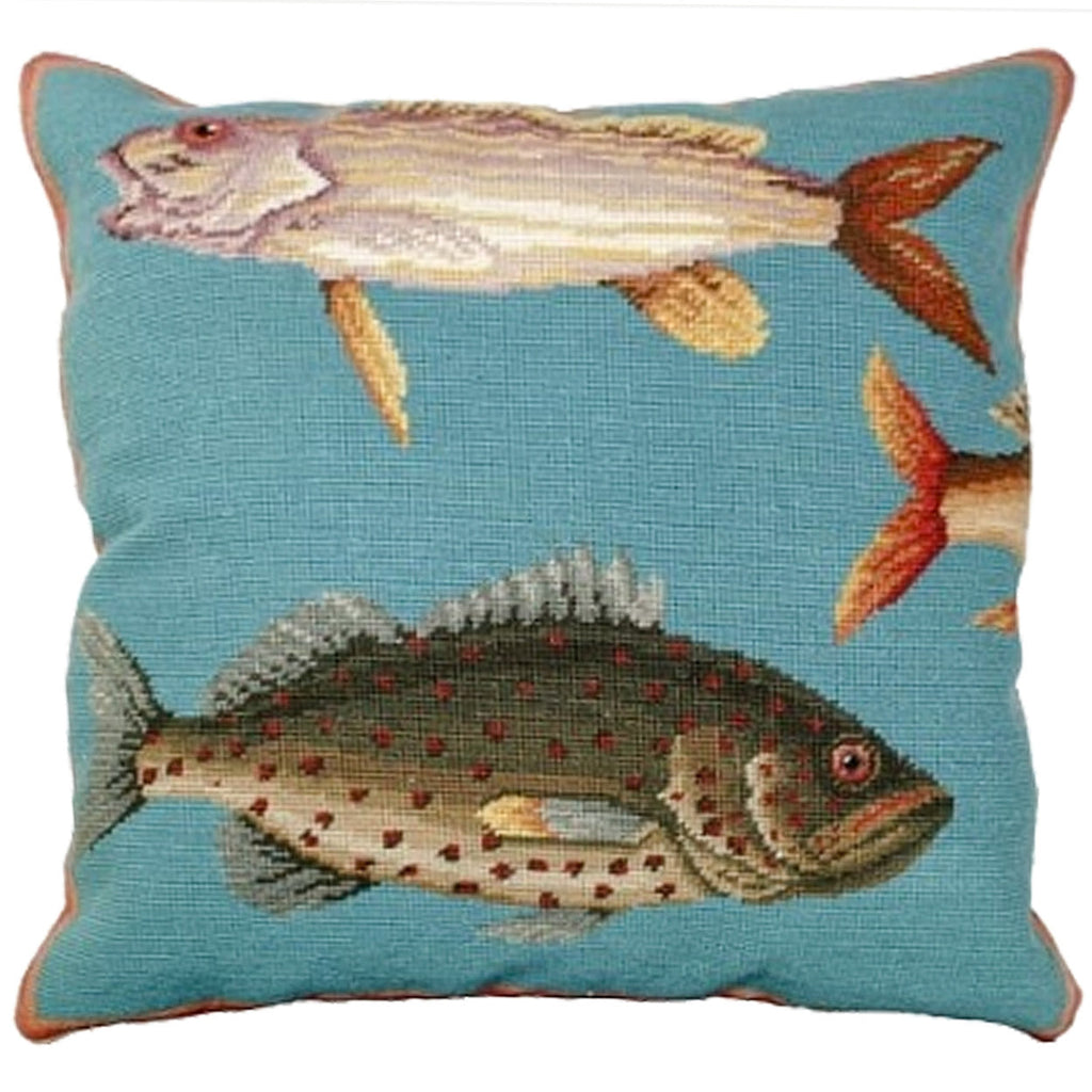 Saltwater Fish Catesby Wildlife Nautical Needlepoint Pillow, Size: 20x20
