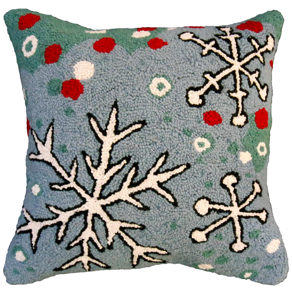 Snowflake Holly Leaves Holiday Seasonal Hooked Pillow, Size: 20x20