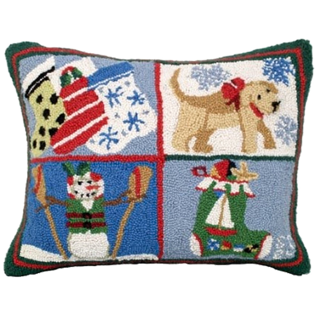 Snowman Puppy Stockings Decorative Hooked Holiday Pillow, Size: 16x20