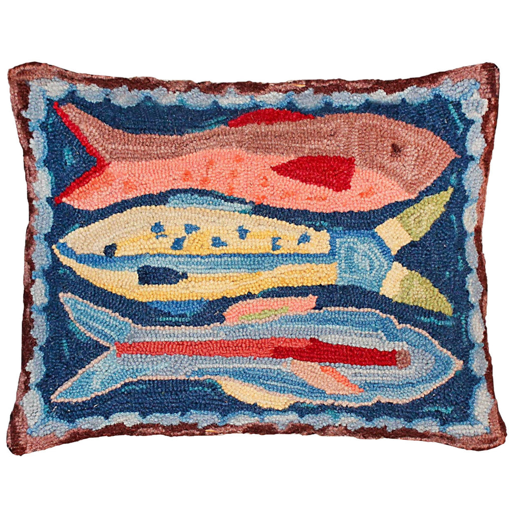 Swimming School Fish Decorative Lodge Cabin Hooked Throw Pillow, Size: 16x20