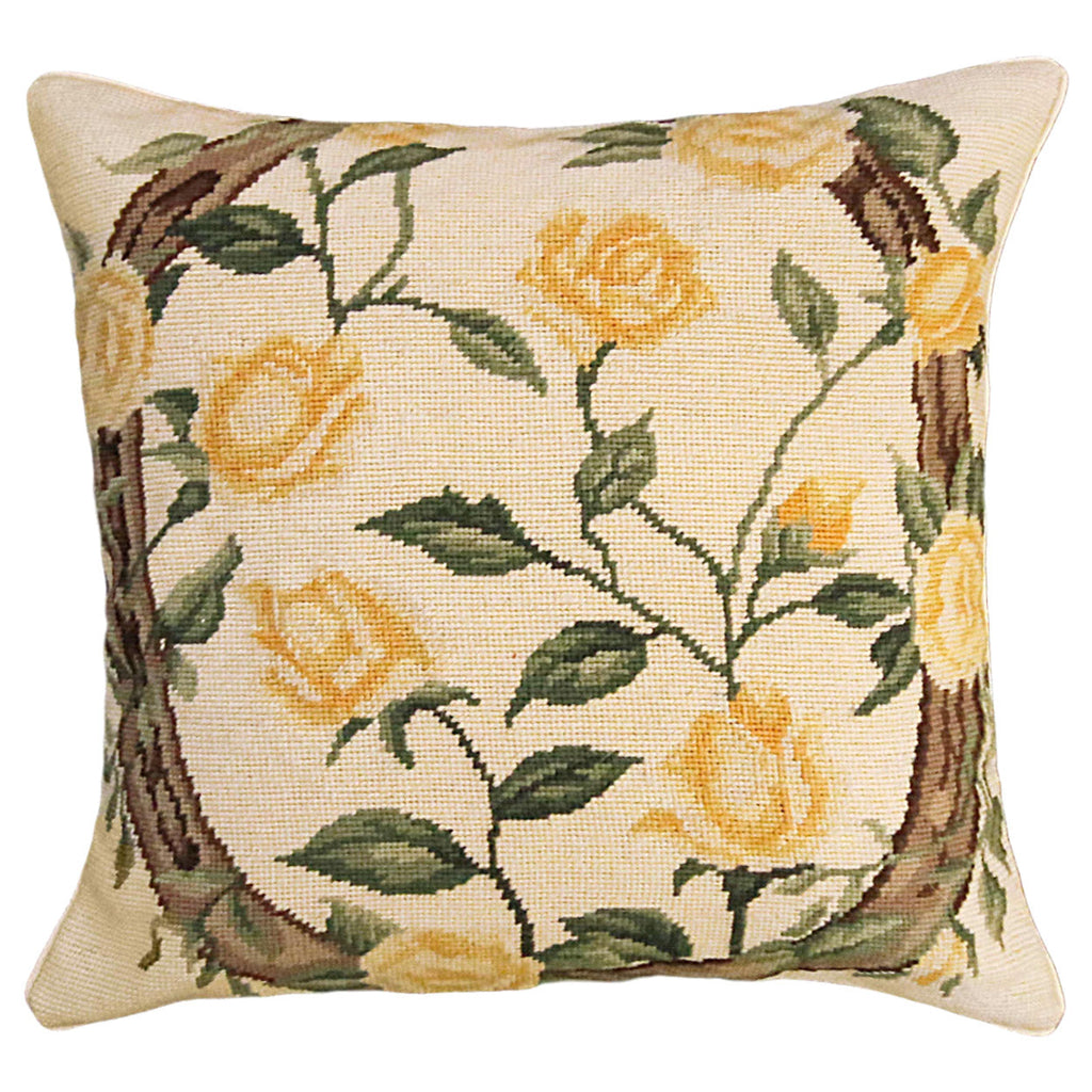 Texas Yellow Rose Vine Decorative Needlepoint Throw Pillow, Size: 18x18
