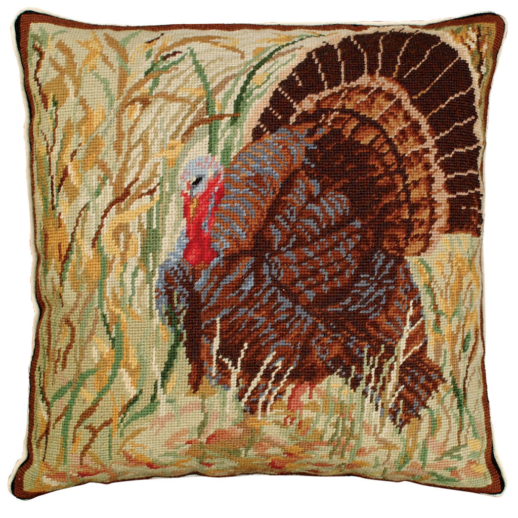 Turkey Wildlife Lodge Decorative Needlepoint Throw Pillow, Size: 18x18
