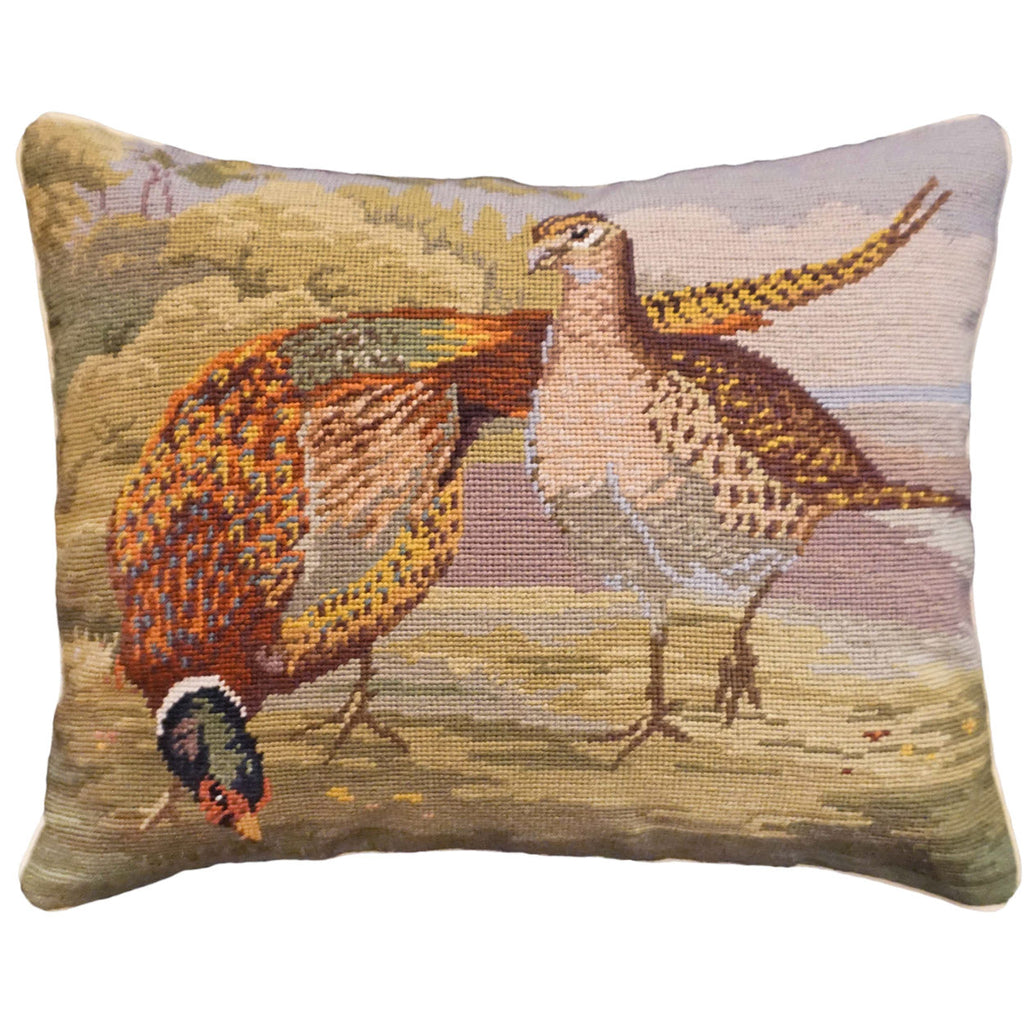 Two Pheasants Wildlife Lodge Decorative Needlepoint Pillow, Size: 16x20