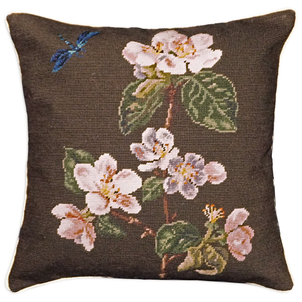 Vintage Apple Blossom Design Colonial Williamsburg Needlepoint Pillow, Size: 18x18