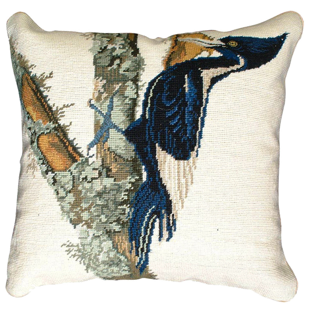 White Ivory Billed Woodpecker Bid Wildlife Needlepoint Throw Pillow, Size: 18x18