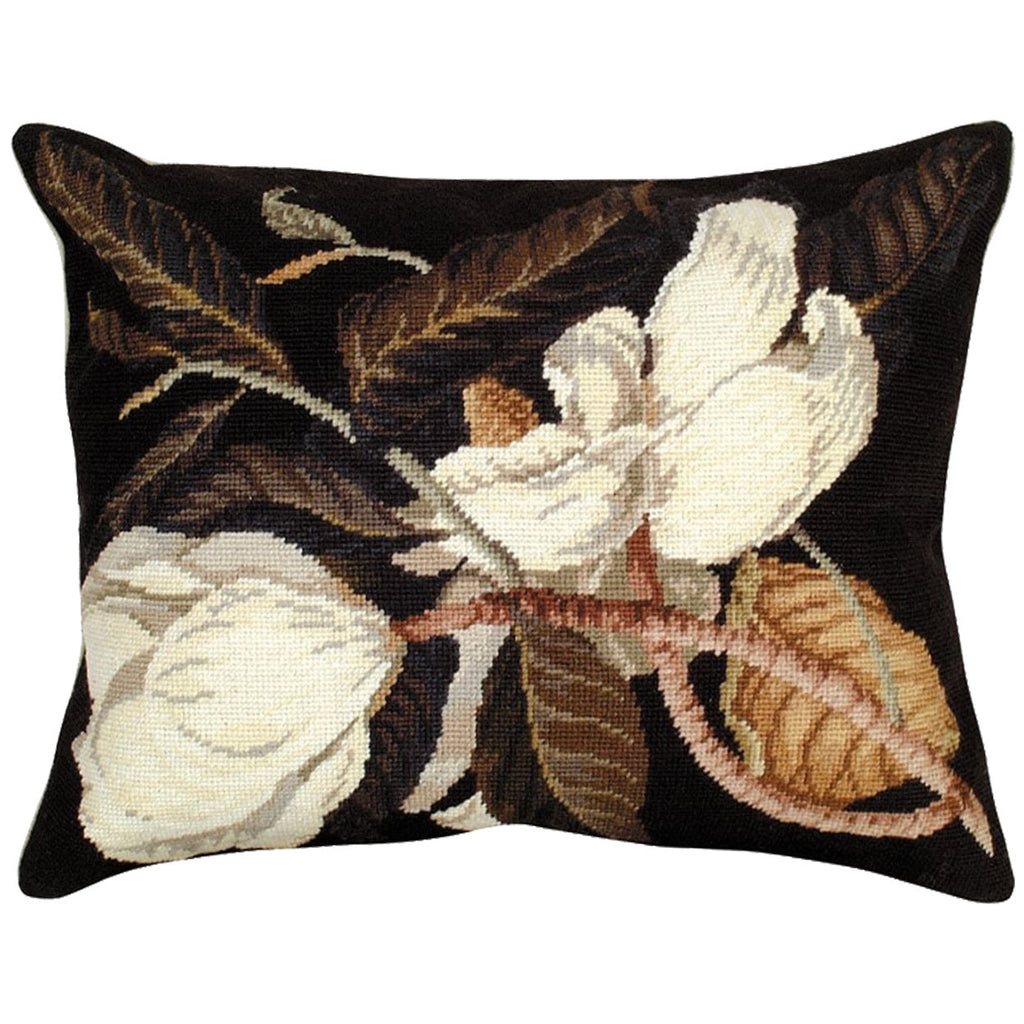 White Magnolia Blossoms Botanical Decorative Needlepoint Pillow, Size: 16x20