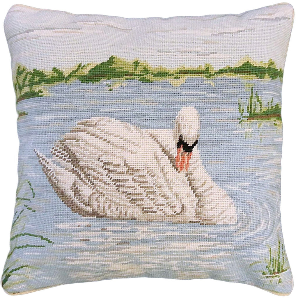 White Swan Lake Nautical Bird Decorative Needlepoint Pillow, Size: 18x18