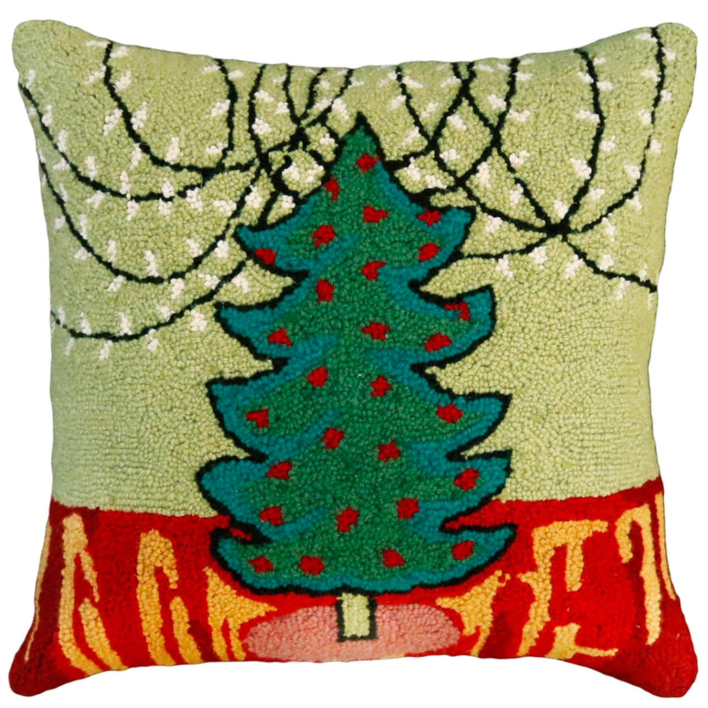 White Tree Festive Winter Holiday Hooked Pillow, Size: 20x20