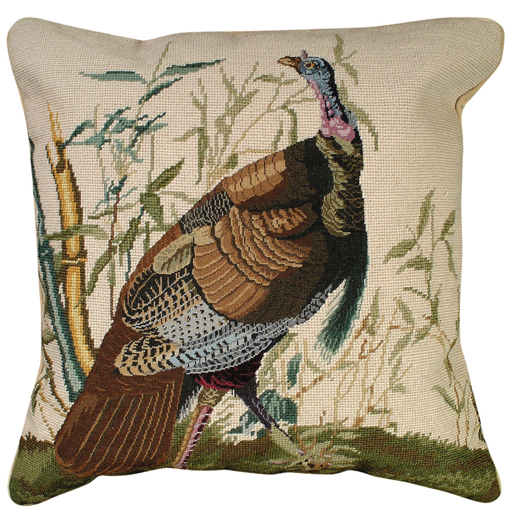 Wild Turkey Historic Audubon Wildlife Needlepoint Throw Pillow, Size: 20x20