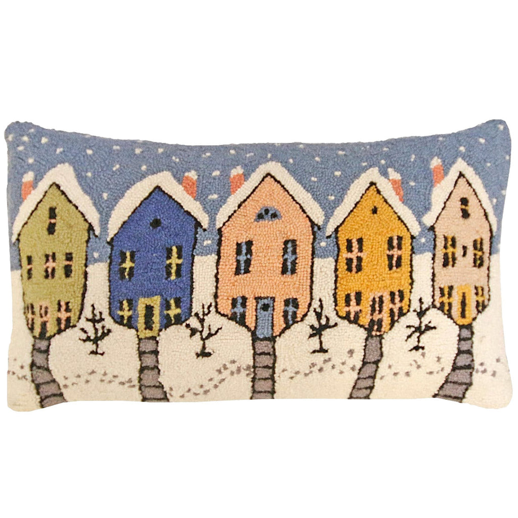 Winter Old Town Seasonal Festive Decorative Hooked Pillow, Size: 16x28
