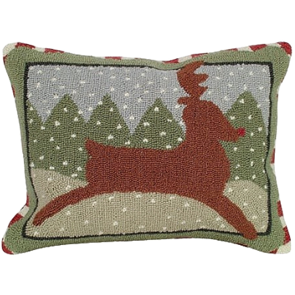 Winter Reindeer Holiday Woodland Decorative Hooked Pillow, Size: 16x20