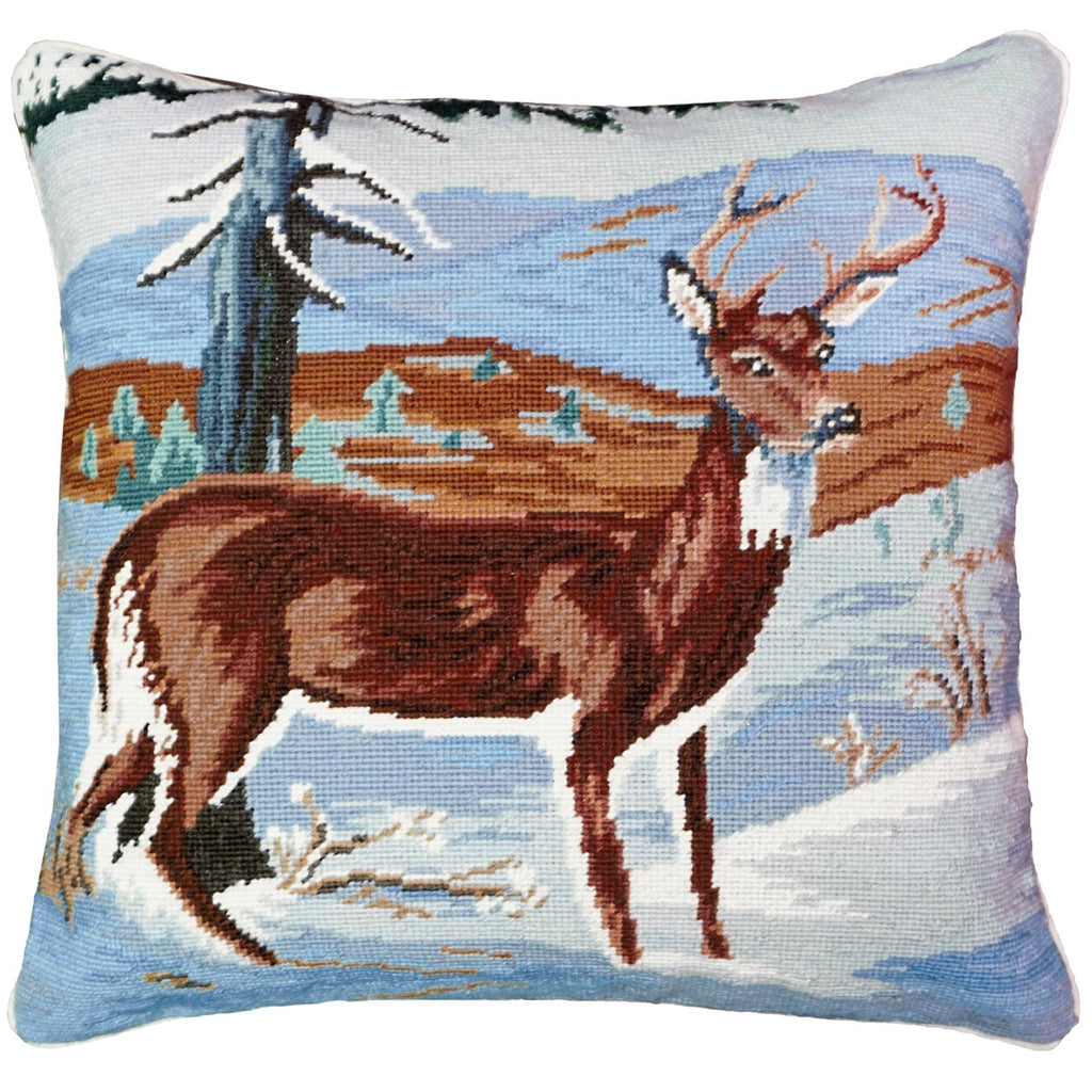 Winter Snow Deer Wildlife Decorative Lodge Throw Pillow, Size: 18x18