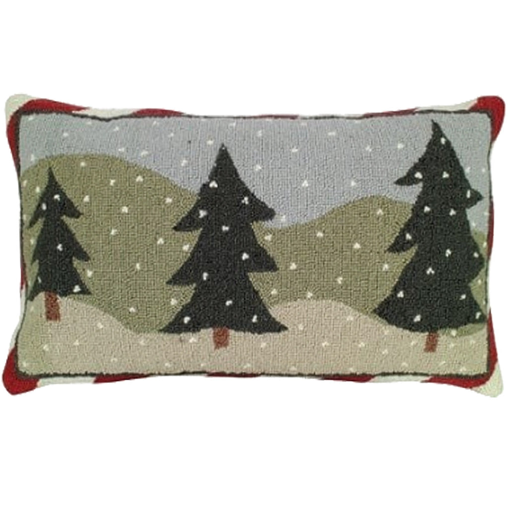Winter Snow Pine Tree Seasonal Hooked Pillow, Size: 16x28