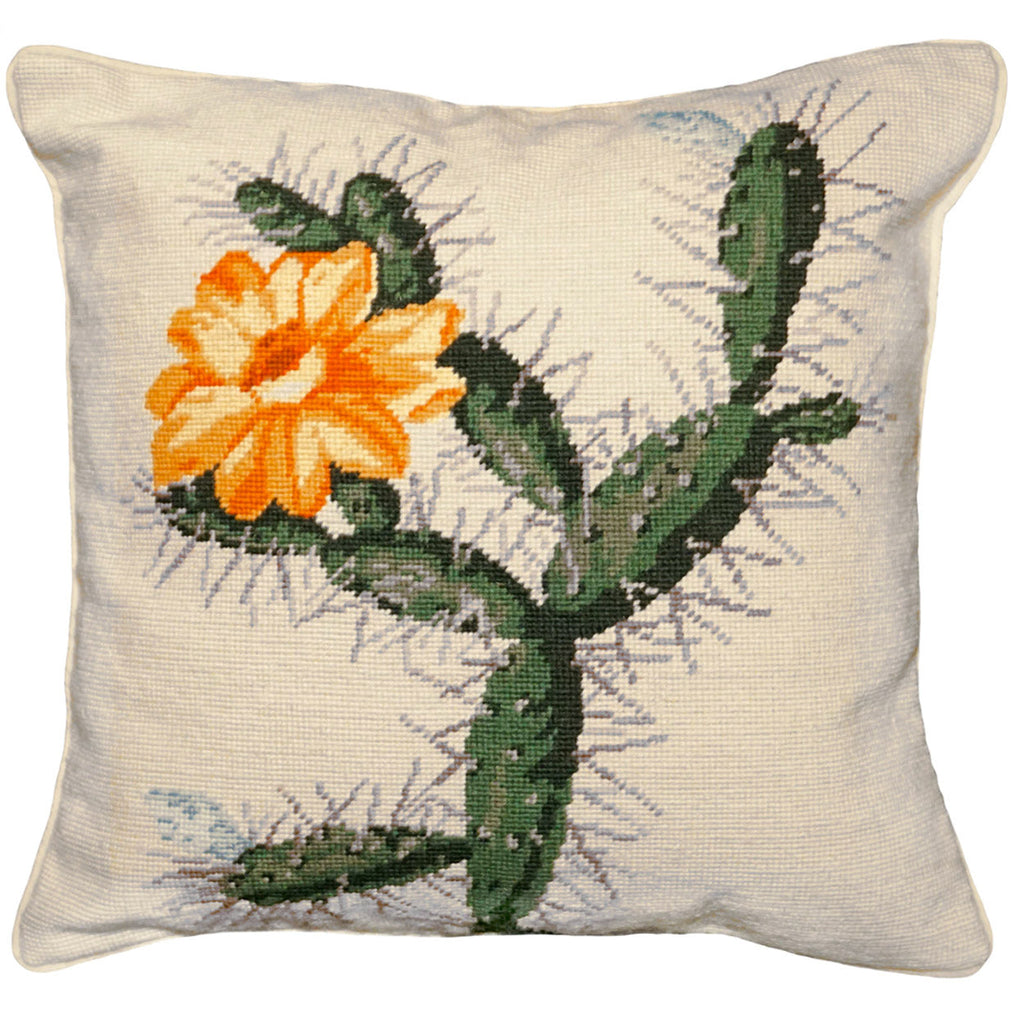 Yellow Flower Cactus Colonial Williamsburg Needlepoint Pillow, Size: 18x18
