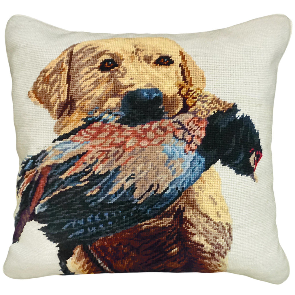 Yellow Lab Pheasant Hunters Rustic Lodge Throw Pillow, Size: 18x18