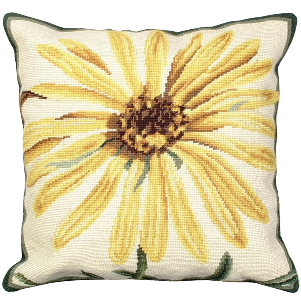 Yellow Marigold Botanical Design Needlepoint Throw Pillow, Size: 18x18
